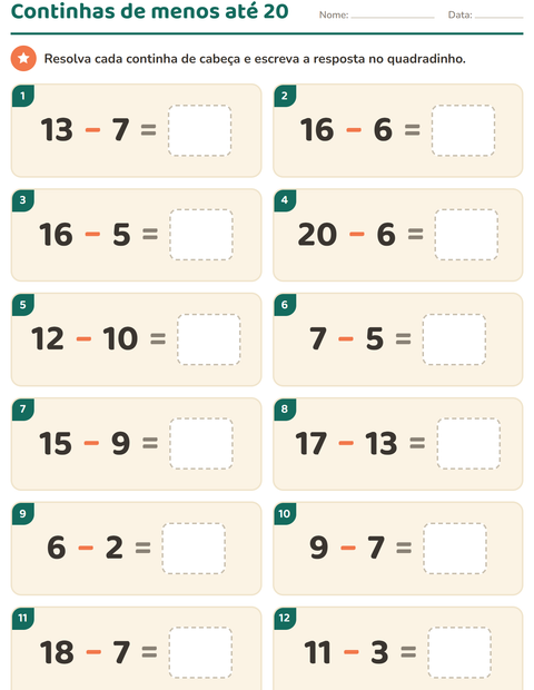 Pré-visualização da ficha de Cálculo mental para 1º ano do ensino fundamental