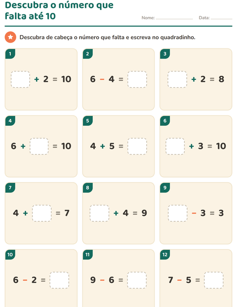Prévia: Descubra o número que falta até 10
