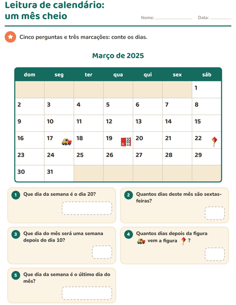 Pré-visualização da ficha de Calendário para 2º ano do ensino fundamental