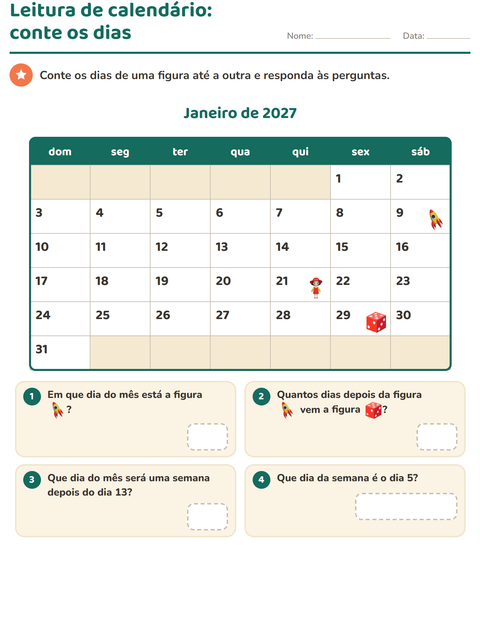 Pré-visualização da ficha de Calendário para 2º ano do ensino fundamental