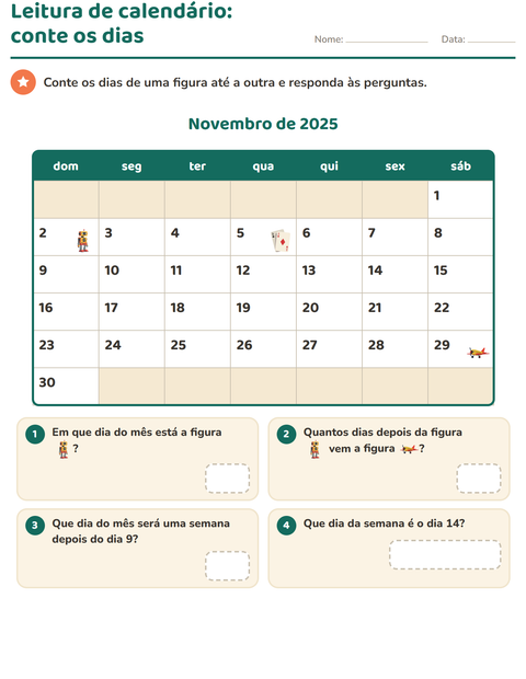 Pré-visualização da ficha de Calendário para 2º ano do ensino fundamental