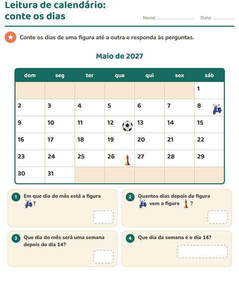 Pré-visualização da ficha de Calendário para 2º ano do ensino fundamental