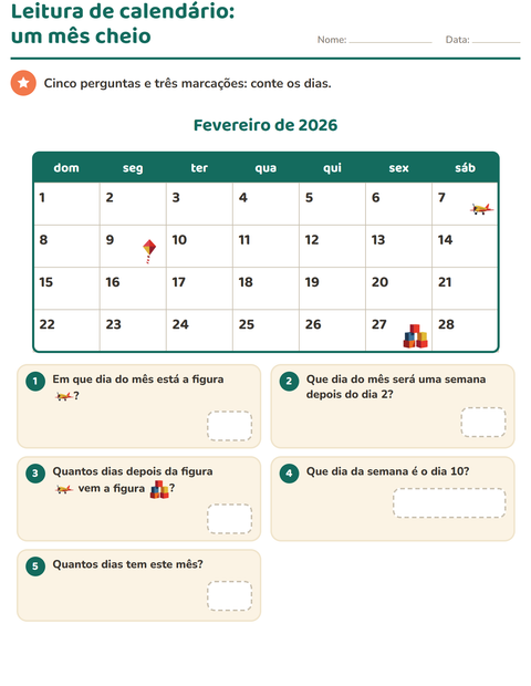 Pré-visualização da ficha de Calendário para 2º ano do ensino fundamental