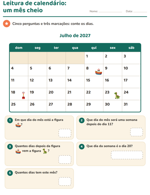 Pré-visualização da ficha de Calendário para 2º ano do ensino fundamental