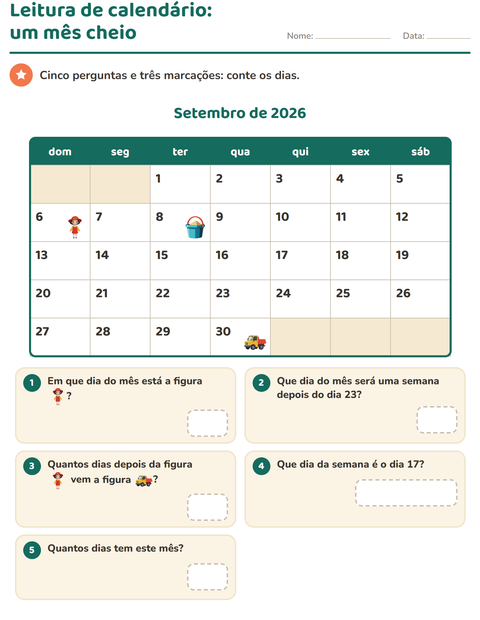 Pré-visualização da ficha de Calendário para 2º ano do ensino fundamental