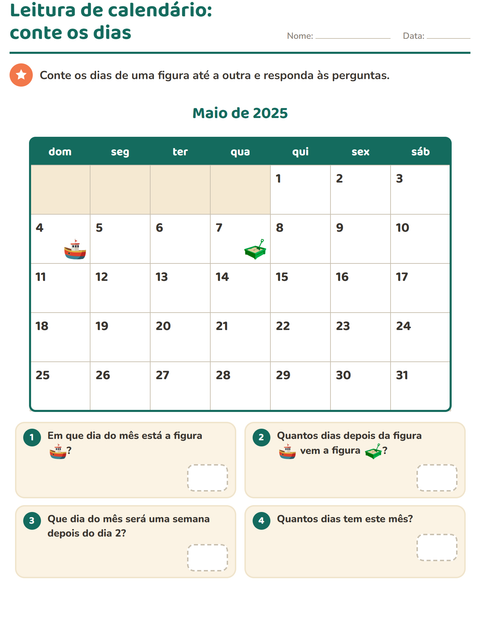 Pré-visualização da ficha de Calendário para 2º ano do ensino fundamental
