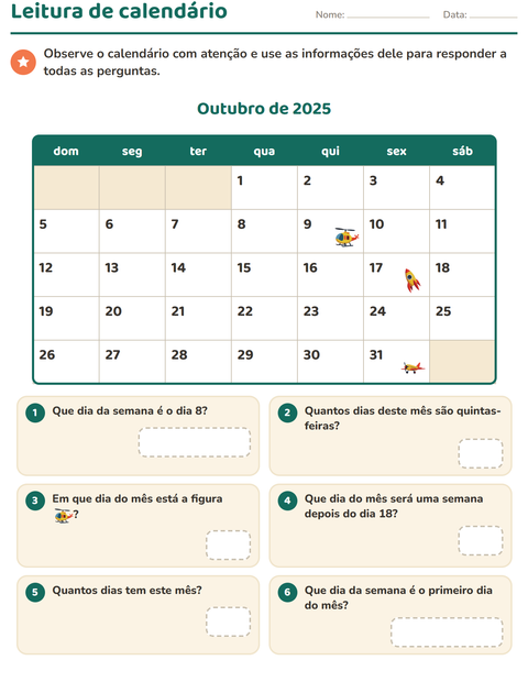 Pré-visualização da ficha de Calendário para 2º ano do ensino fundamental