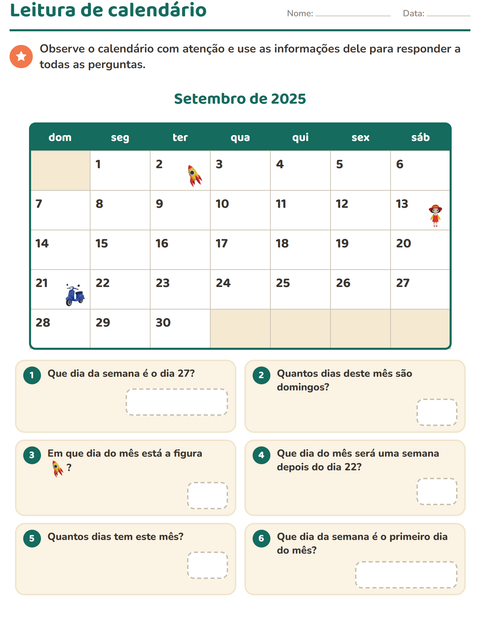 Pré-visualização da ficha de Calendário para 2º ano do ensino fundamental