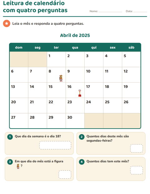 Pré-visualização da ficha de Calendário para 2º ano do ensino fundamental