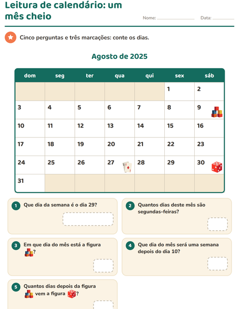 Leitura de calendário: cinco perguntas e três compromissos marcados