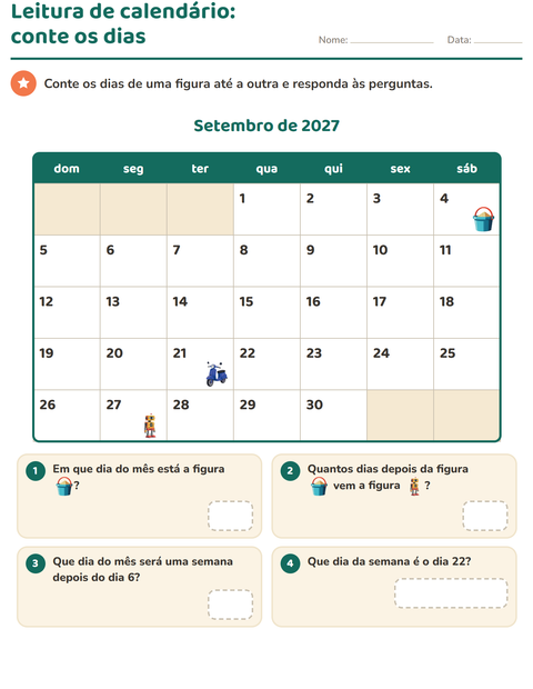 Pré-visualização da ficha de Calendário para 2º ano do ensino fundamental