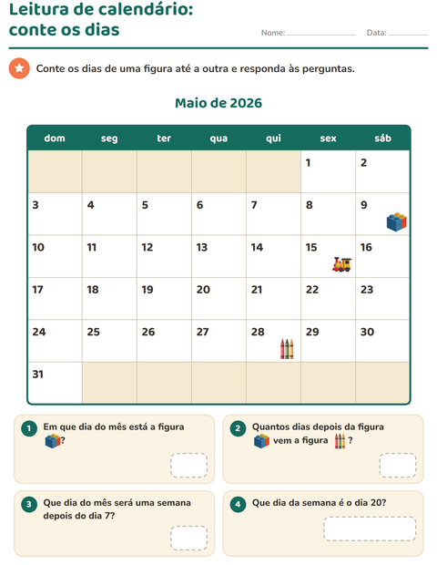 Pré-visualização da ficha de Calendário para 2º ano do ensino fundamental