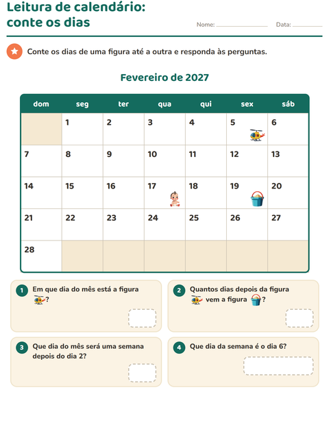 Pré-visualização da ficha de Calendário para 2º ano do ensino fundamental