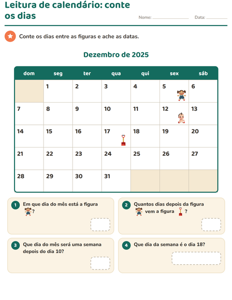 Quantos dias depois? Contar intervalos no calendário do mês