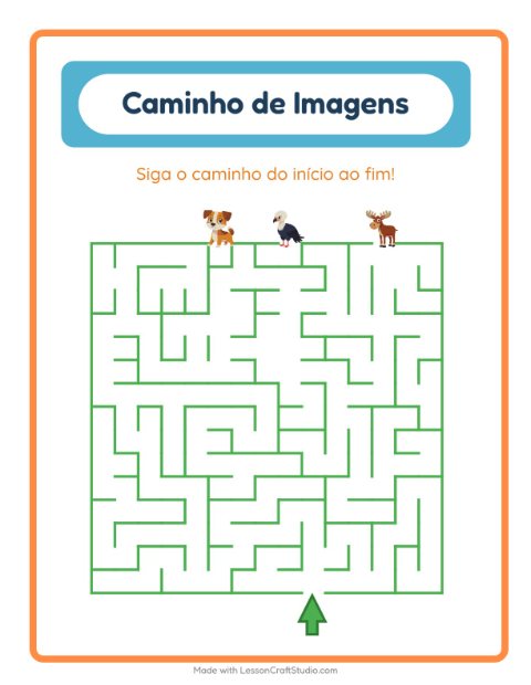 Pré-visualização da ficha de Caminho Ilustrado com Animais para Educação infantil (pré-escola, 5-7 anos)
