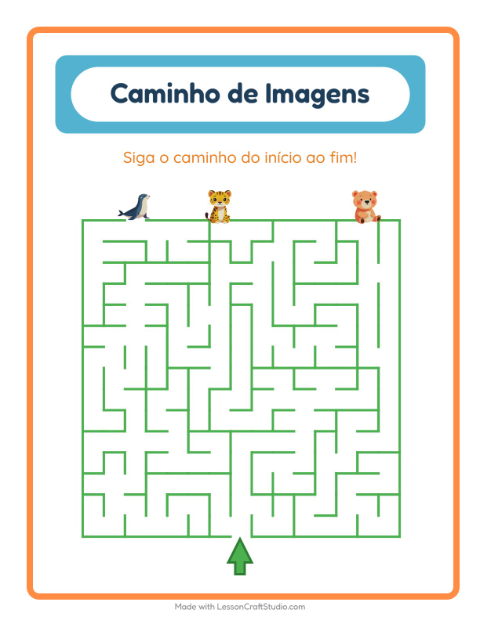 Pré-visualização da ficha de Caminho Ilustrado com Animais do zoológico para Educação infantil (pré-escola, 5-7 anos)