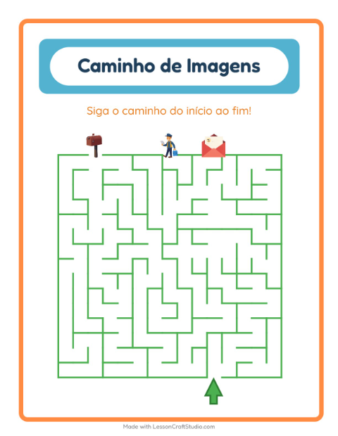 Pré-visualização da ficha de Caminho Ilustrado com Correios para Educação infantil (pré-escola, 5-7 anos)