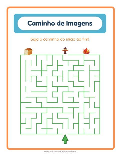 Pré-visualização da ficha de Caminho Ilustrado com Dia de Ação de Graças para Educação infantil (pré-escola, 5-7 anos)