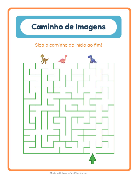 Pré-visualização da ficha de Caminho Ilustrado com Dinossauros para Educação infantil (pré-escola, 5-7 anos)