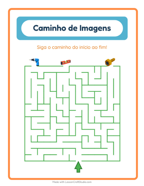 Pré-visualização da ficha de Caminho Ilustrado com Ferramentas para Educação infantil (pré-escola, 5-7 anos)