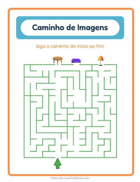 Pré-visualização da ficha de Caminho Ilustrado com Móveis para Educação infantil (pré-escola, 5-7 anos)