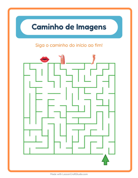 Pré-visualização da ficha de Caminho Ilustrado com Partes do corpo para Educação infantil (pré-escola, 5-7 anos)