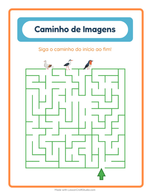 Pré-visualização da ficha de Caminho Ilustrado com Pássaros 2 para Educação infantil (pré-escola, 5-7 anos)