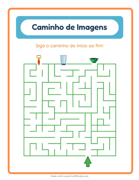 Pré-visualização da ficha de Caminho Ilustrado com Utensílios de cozinha para Educação infantil (pré-escola, 5-7 anos)