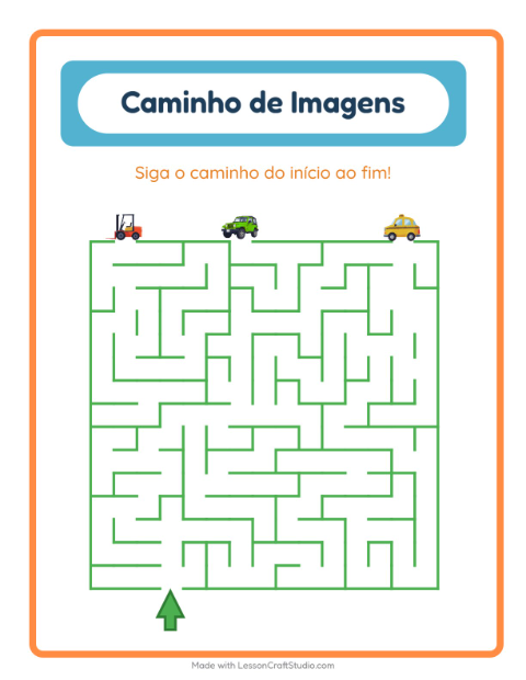 Pré-visualização da ficha de Caminho Ilustrado com Veículos para Educação infantil (pré-escola, 5-7 anos)