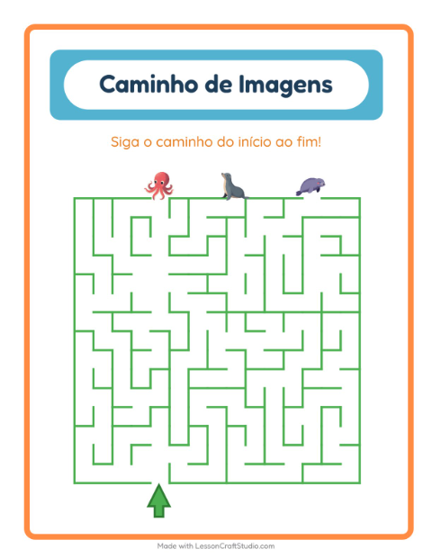 Pré-visualização da ficha de Caminho Ilustrado com Vida marinha para Educação infantil (pré-escola, 5-7 anos)