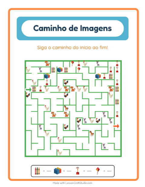 Pré-visualização da ficha de Caminho Ilustrado com Brinquedos para Educação infantil (pré-escola, 5-7 anos)