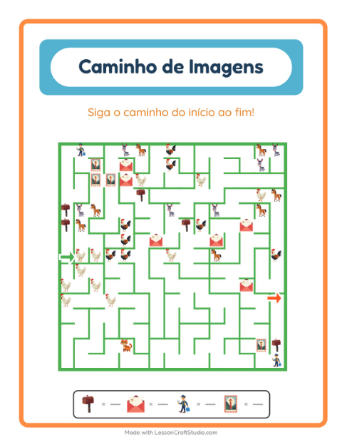 Pré-visualização da ficha de Caminho Ilustrado com Correios para Educação infantil (pré-escola, 5-7 anos)