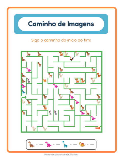 Pré-visualização da ficha de Caminho Ilustrado com Dinossauros para Educação infantil (pré-escola, 5-7 anos)