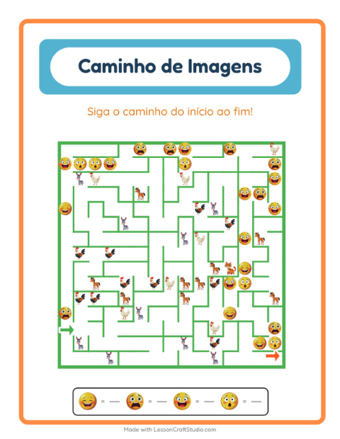 Pré-visualização da ficha de Caminho Ilustrado com Emoções para Educação infantil (pré-escola, 5-7 anos)