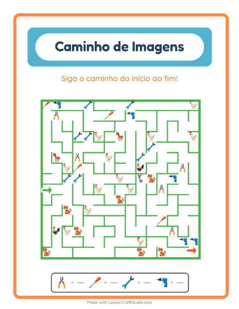 Pré-visualização da ficha de Caminho Ilustrado com Ferramentas para Educação infantil (pré-escola, 5-7 anos)