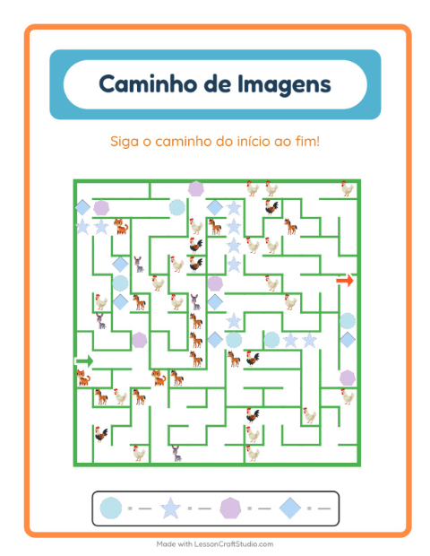 Pré-visualização da ficha de Caminho Ilustrado com Formas para Educação infantil (pré-escola, 5-7 anos)