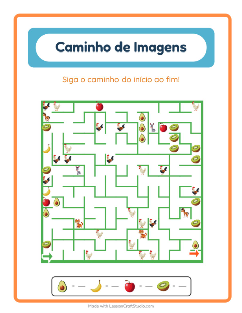 Pré-visualização da ficha de Caminho Ilustrado com Frutas para Educação infantil (pré-escola, 5-7 anos)