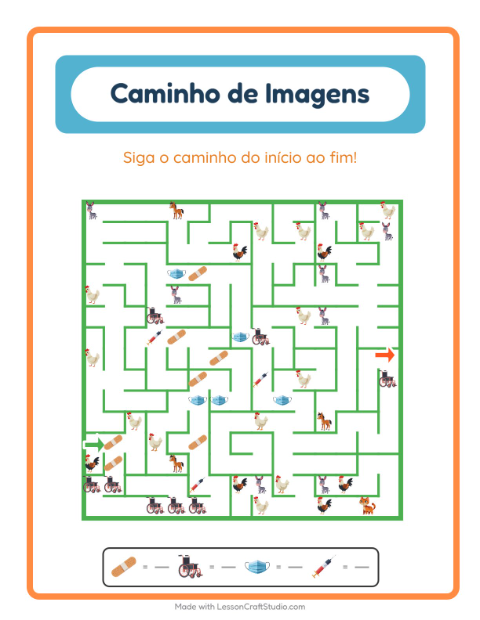 Pré-visualização da ficha de Caminho Ilustrado com Hospital para Educação infantil (pré-escola, 5-7 anos)