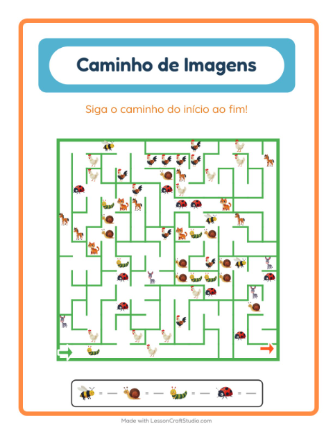 Pré-visualização da ficha de Caminho Ilustrado com Insetos e bichos para Educação infantil (pré-escola, 5-7 anos)