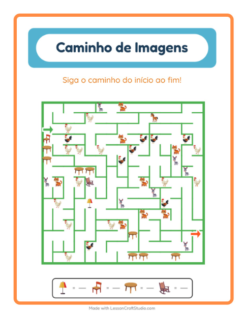 Pré-visualização da ficha de Caminho Ilustrado com Móveis para Educação infantil (pré-escola, 5-7 anos)