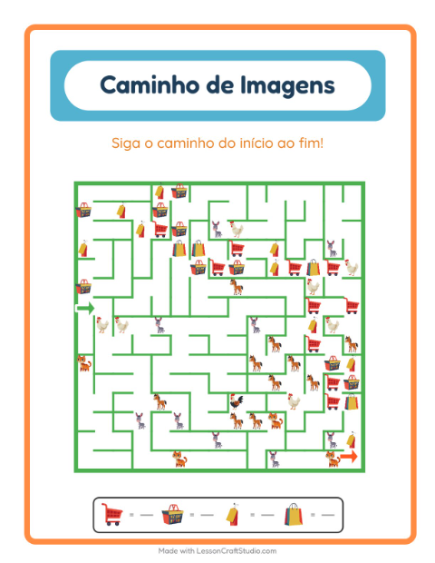 Pré-visualização da ficha de Caminho Ilustrado com No supermercado para Educação infantil (pré-escola, 5-7 anos)