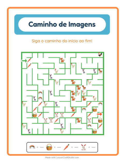 Pré-visualização da ficha de Caminho Ilustrado com Páscoa para Educação infantil (pré-escola, 5-7 anos)