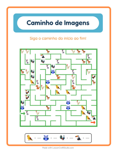 Pré-visualização da ficha de Caminho Ilustrado com Pássaros para Educação infantil (pré-escola, 5-7 anos)