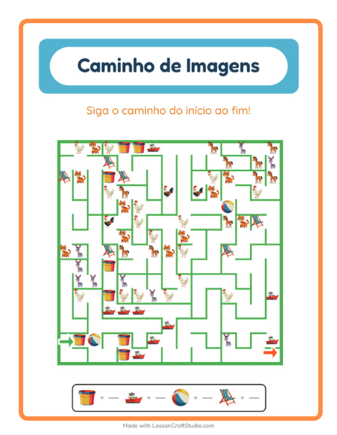 Pré-visualização da ficha de Caminho Ilustrado com Praia para Educação infantil (pré-escola, 5-7 anos)