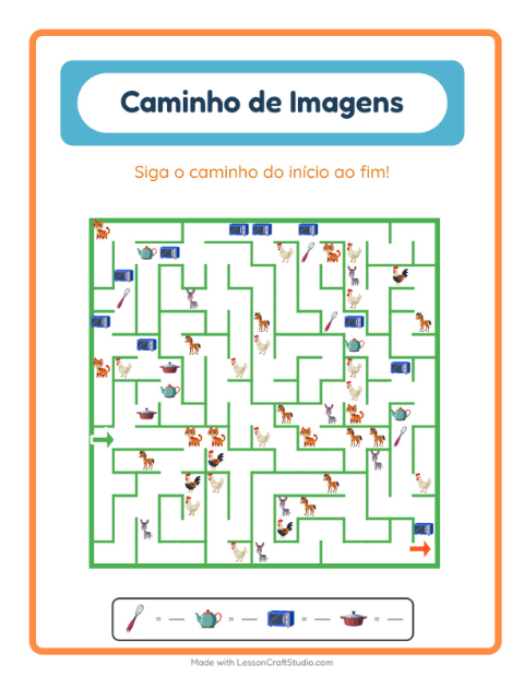 Pré-visualização da ficha de Caminho Ilustrado com Utensílios de cozinha para Educação infantil (pré-escola, 5-7 anos)