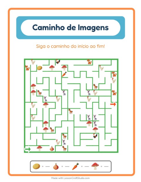 Pré-visualização da ficha de Caminho Ilustrado com Vegetais para Educação infantil (pré-escola, 5-7 anos)