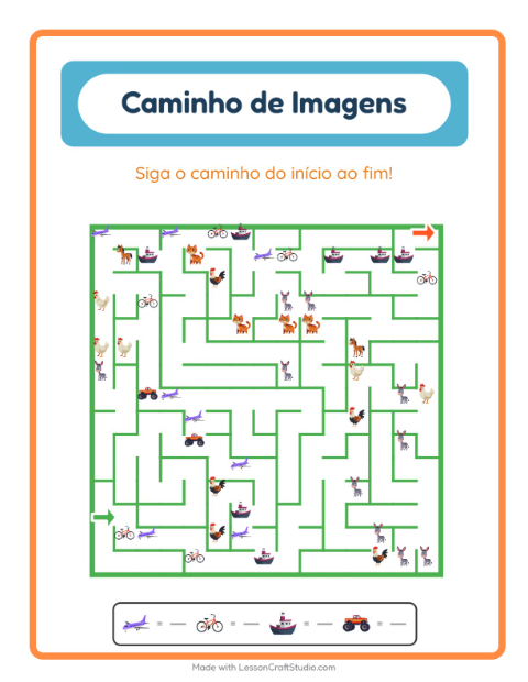 Pré-visualização da ficha de Caminho Ilustrado com Veículos para Educação infantil (pré-escola, 5-7 anos)