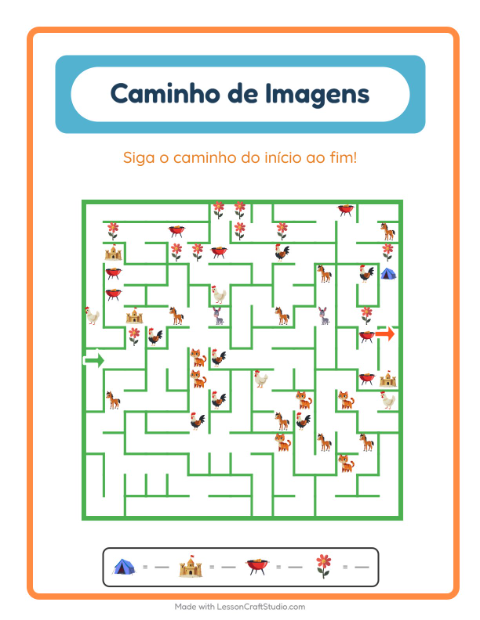 Pré-visualização da ficha de Caminho Ilustrado com Verão para Educação infantil (pré-escola, 5-7 anos)