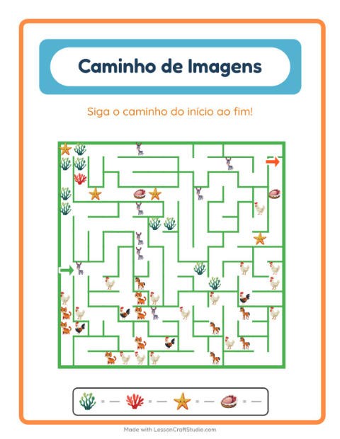 Pré-visualização da ficha de Caminho Ilustrado com Vida marinha para Educação infantil (pré-escola, 5-7 anos)