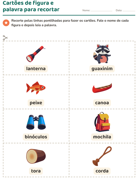 Pré-visualização da ficha de Cartões de figura e palavra com Acampamento para Educação infantil (pré-escola, 5-7 anos)